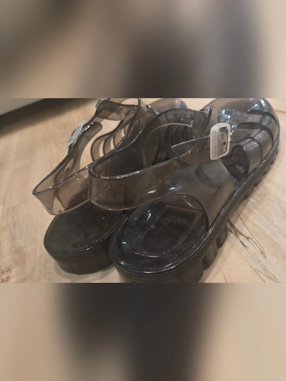 Transparent Black Jelly Slingback Sandals for Women